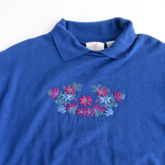 Vintage Essentials Needs  Blue Floral Design Grandmacore Long Sleeve Sweater - Picture 9 of 10